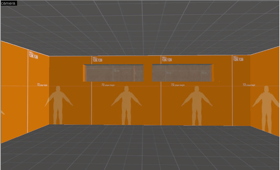 A Screenshot of Source Hammer Editor displaying a storage room with narrow windows for light near the top