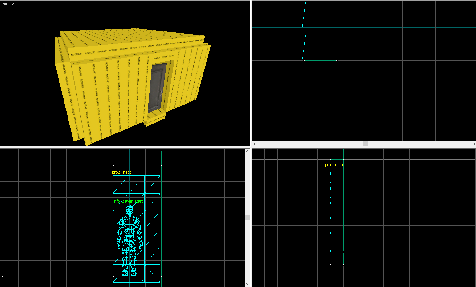 A Screenshot of Source Hammer Editor displaying a room made of nodraw texture