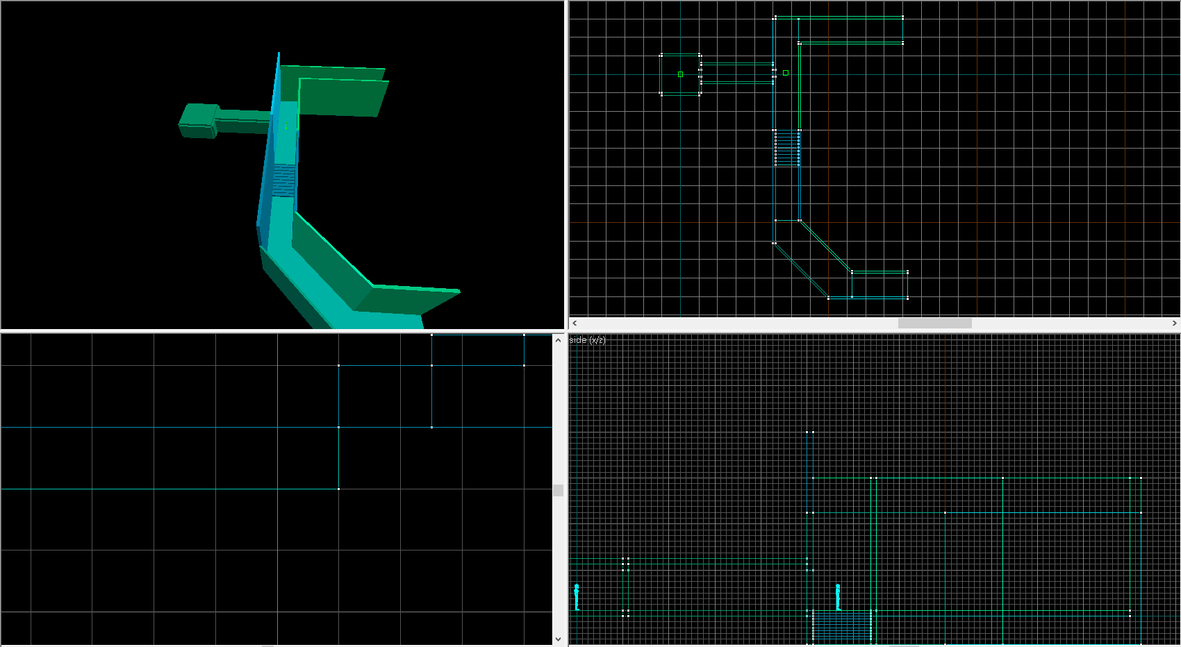 A Screenshot of Source Hammer Editor displaying a narrow alley made of basic geometry