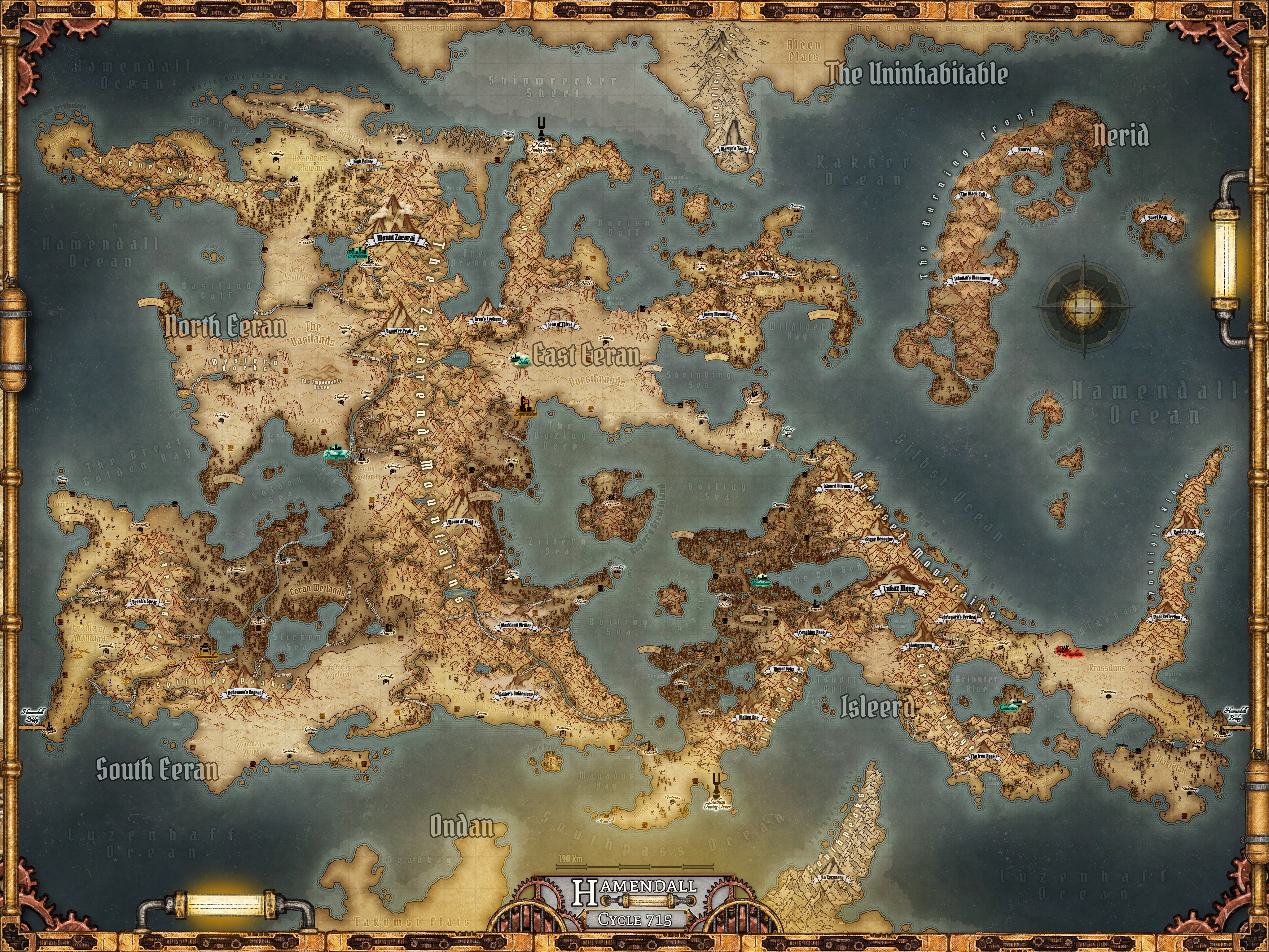 The final 4K resolution map of the world of Hamendall featured in the novel Cities Above the Clouds