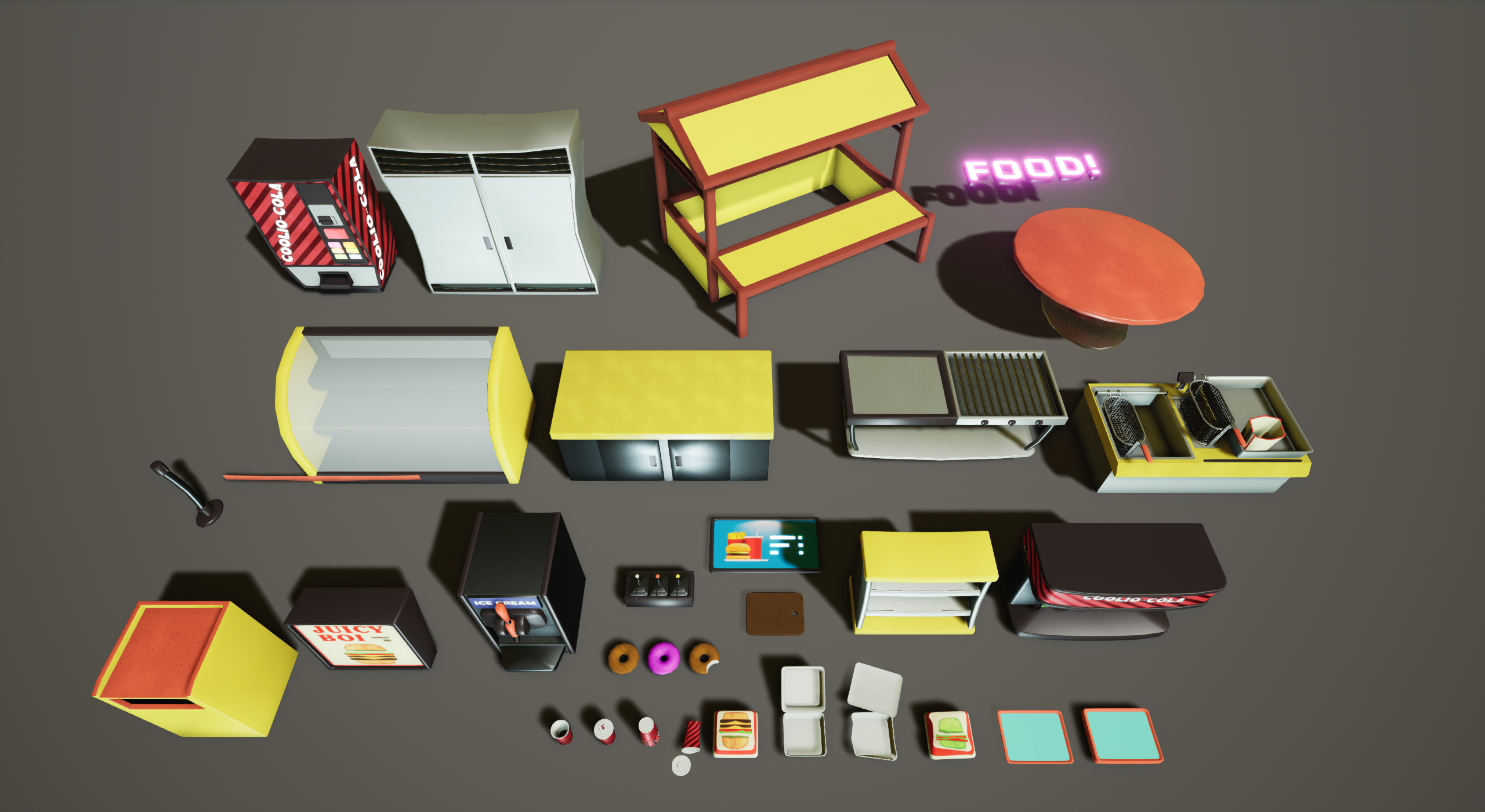A selection of assets made for the food court