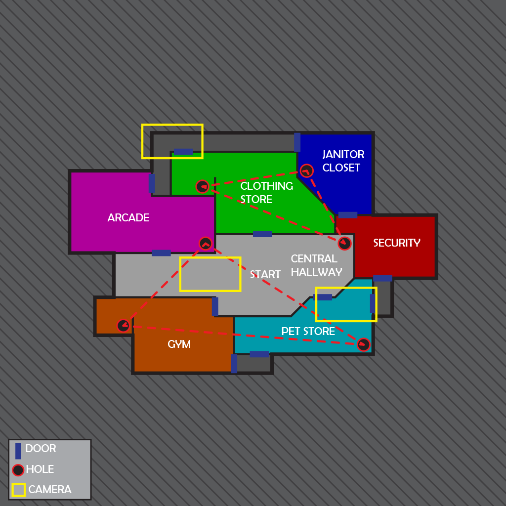 A digital topdown level displaying the final mall layout