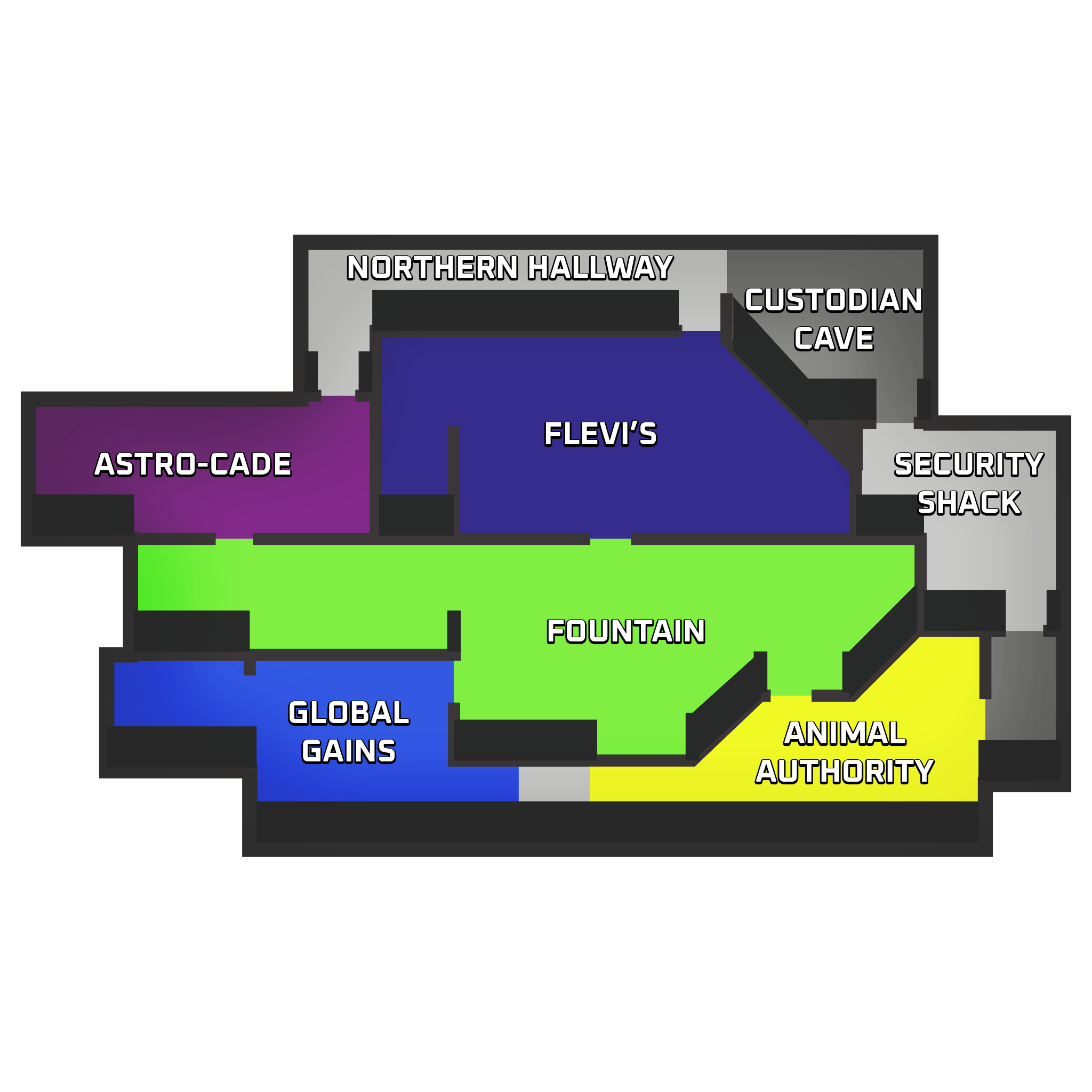 A top-down render of the mall used as a minimap in the game