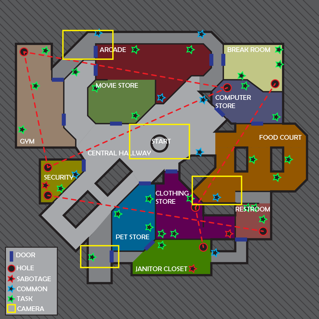 A digital topdown level displaying the final mall layout