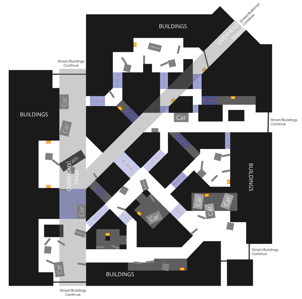 A simple top down level sketch of a dense network of alleys