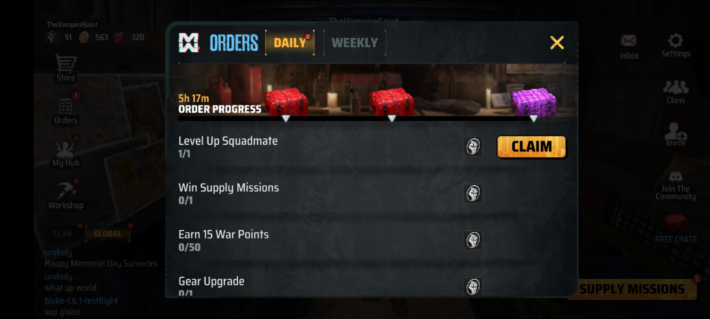 A Screenshot of the game MadWorld showing the daily and weekly orders screen