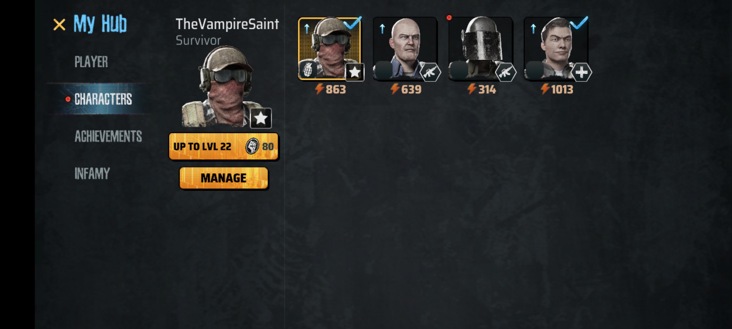 A Screenshot of the game MadWorld showing the character selection screen