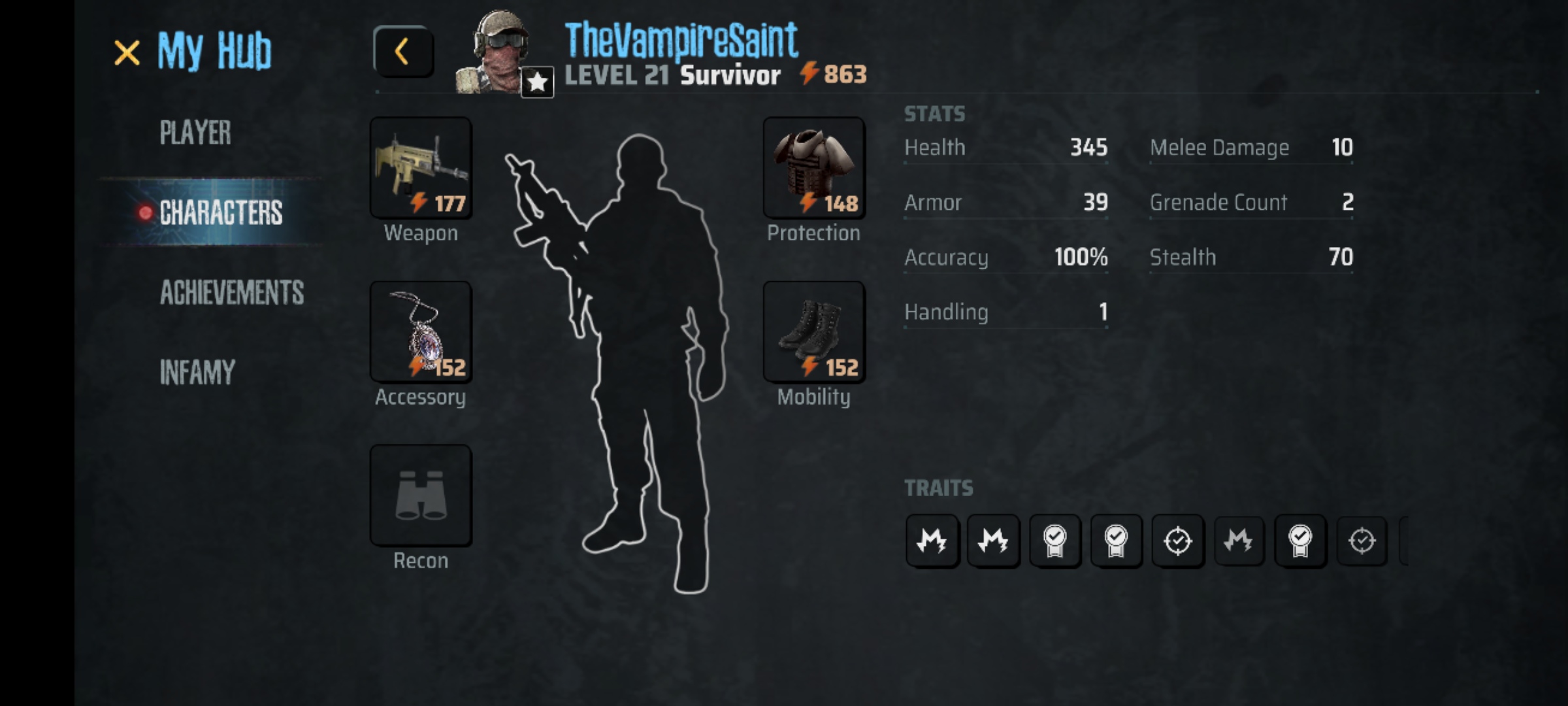 A Screenshot of the game MadWorld showing the character stats screen