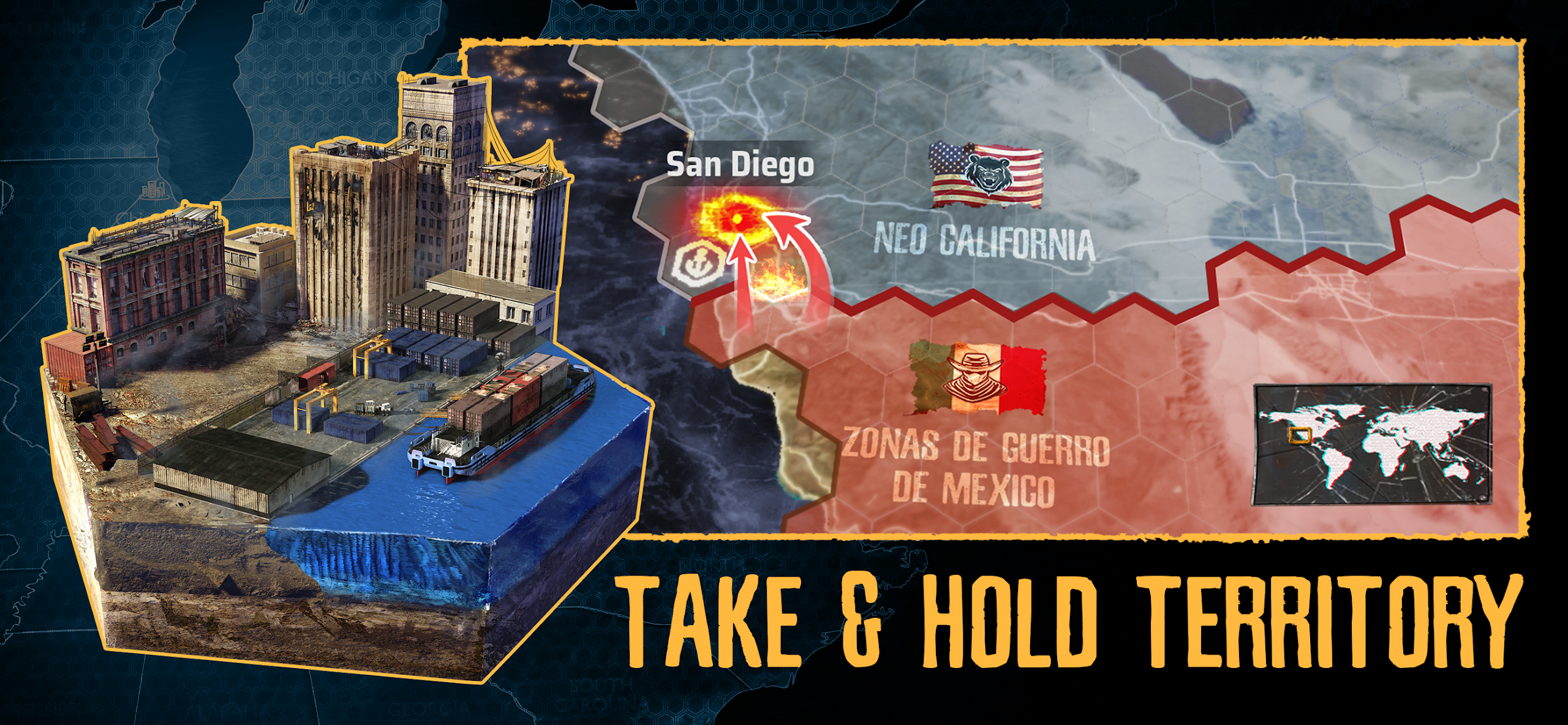 A promotional image showing Madworld's war and territory claiming system