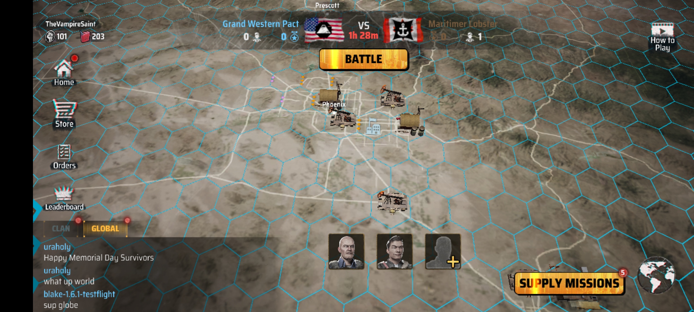 A Screenshot of MadWorld showing several structures in the worldmap placed near Phoenix, Arizona