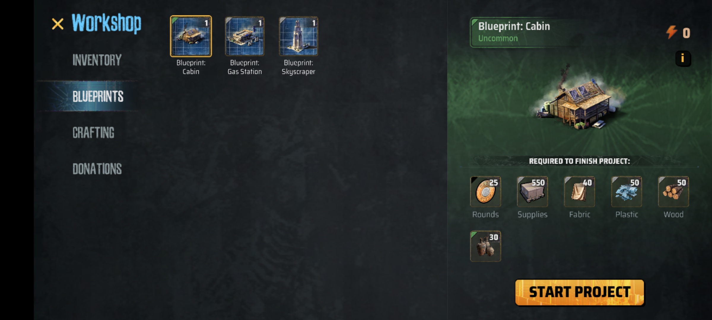 A Screenshot of MadWorld showing the inventory with three structures and their associated crafting cost