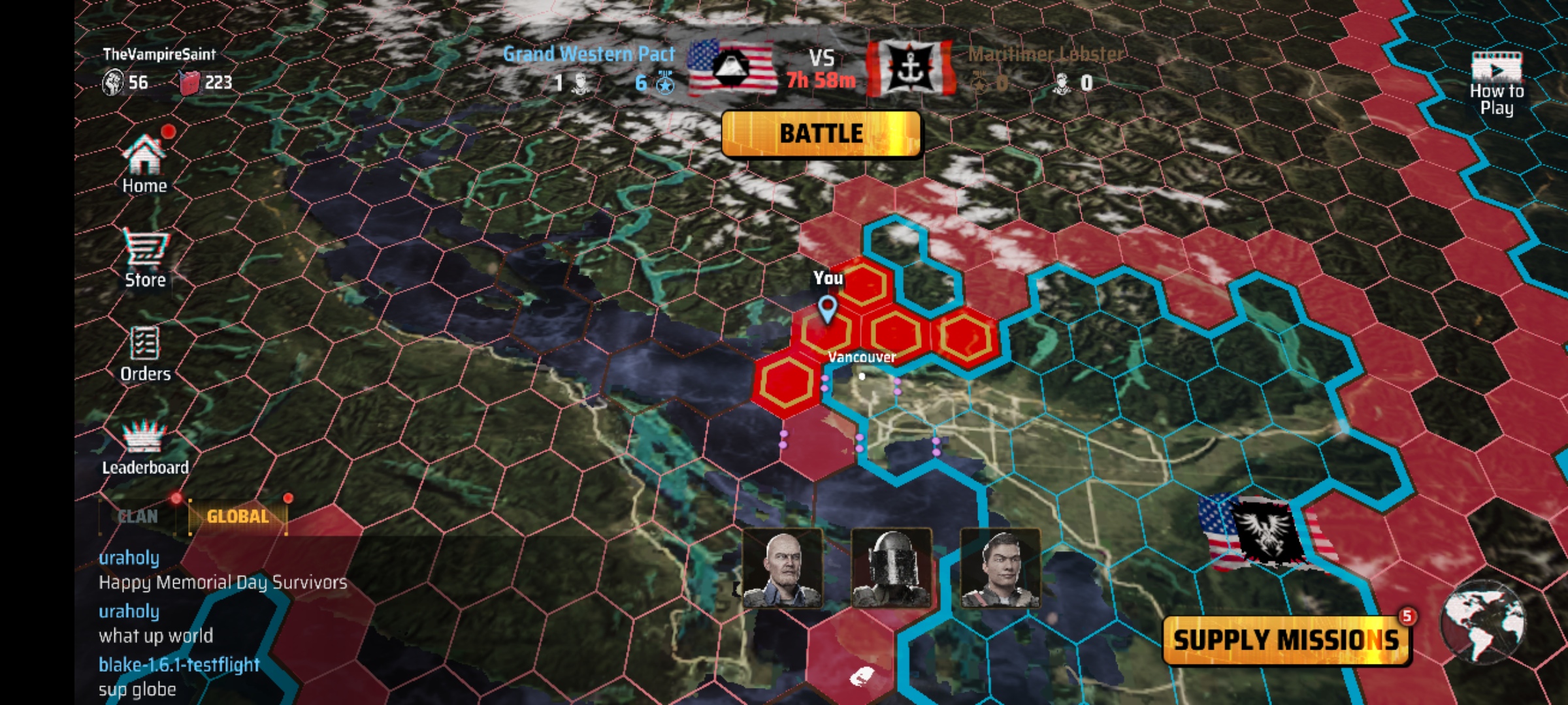 A Screenshot of the game Madworld showing the player's clan at war for Vancouver