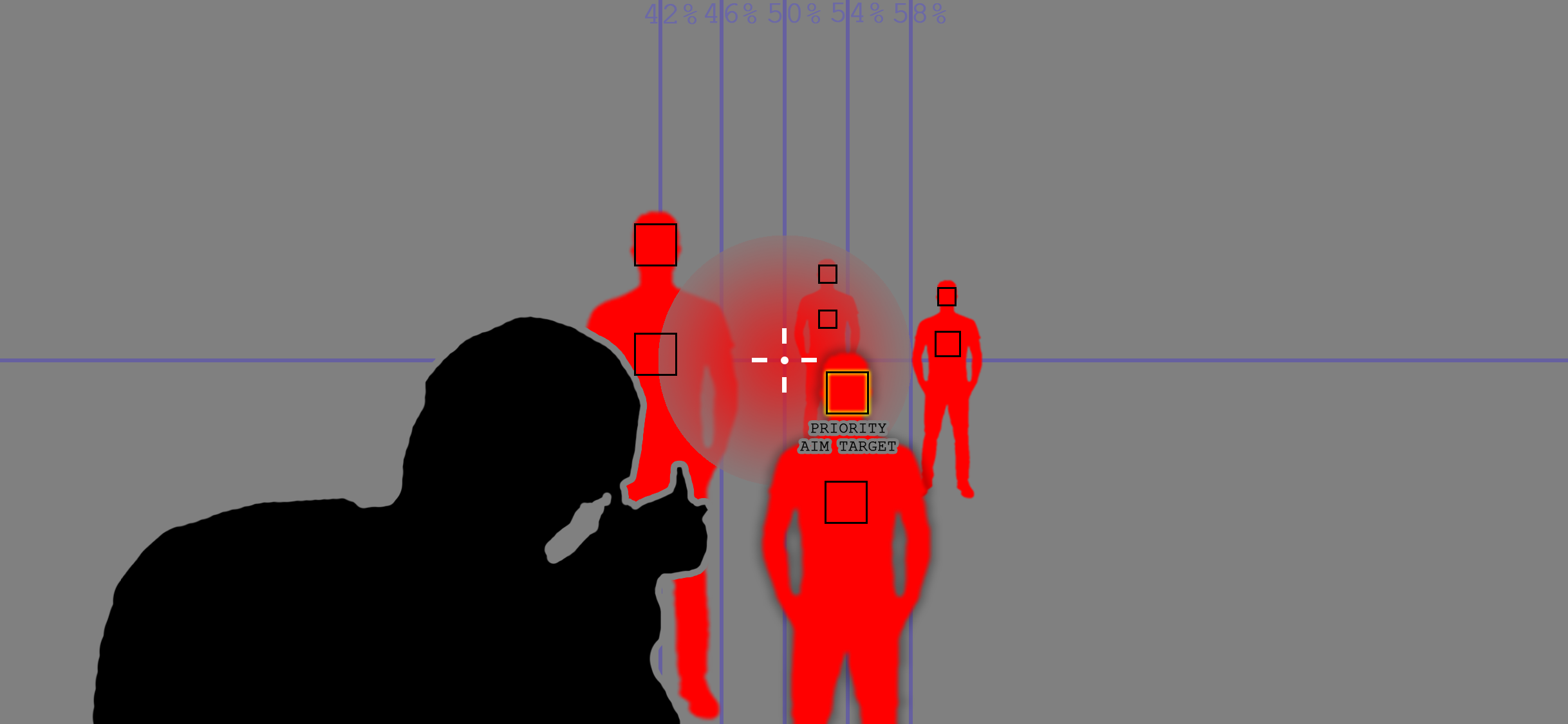 A simple sketch of a third person shooter character aiming at multiple enemy targets