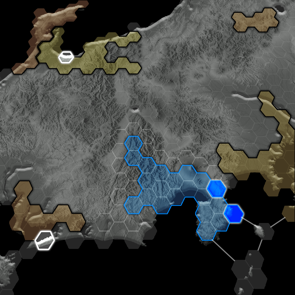 A sketch of MadWorld's War system showing the world map at an early stage after launch