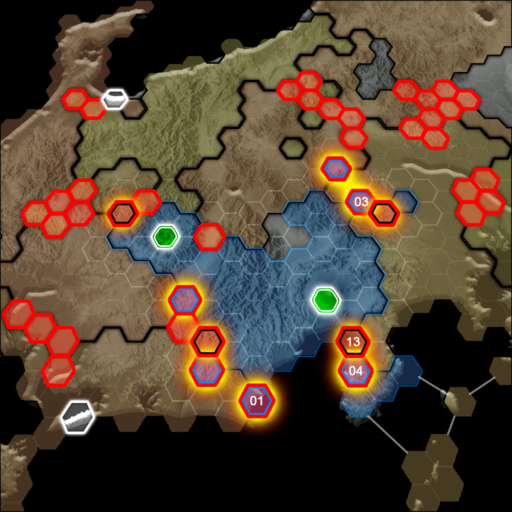 A sketch of MadWorld's War system showing the world map at an late stage after launch