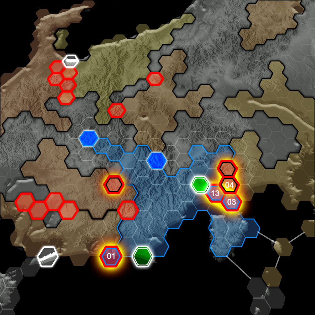 A sketch of MadWorld's War system showing the world map at an middle stage after launch
