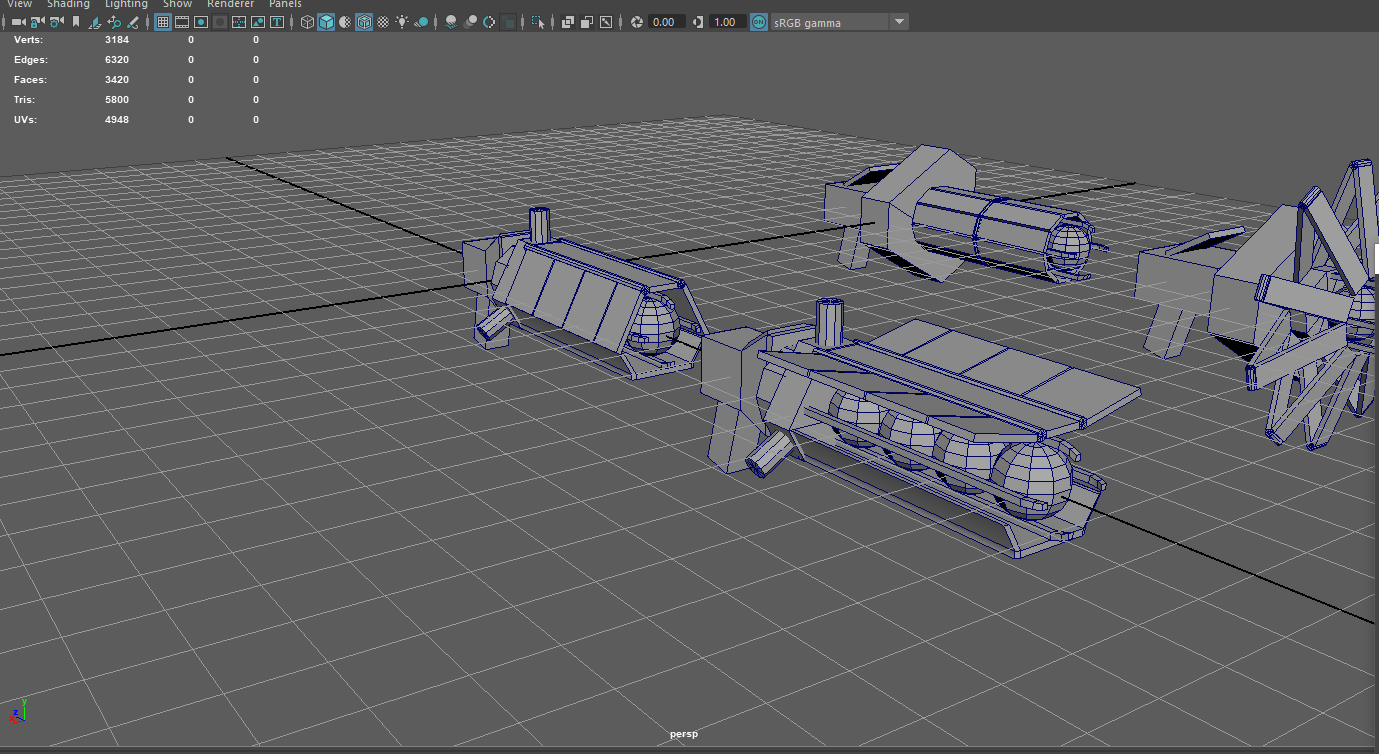 An Autodesk Maya screenshot displaying wirefram models for a science gun featuring moving plates