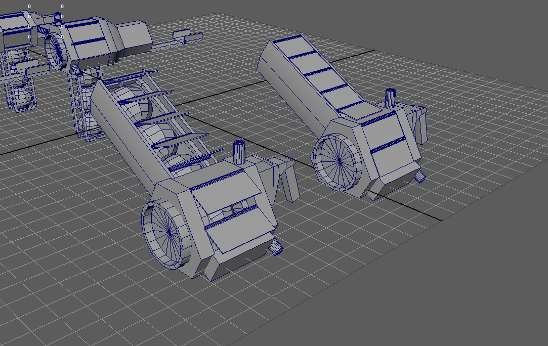 An Autodesk Maya screenshot displaying wirefram models for a science gun featuring moving plates