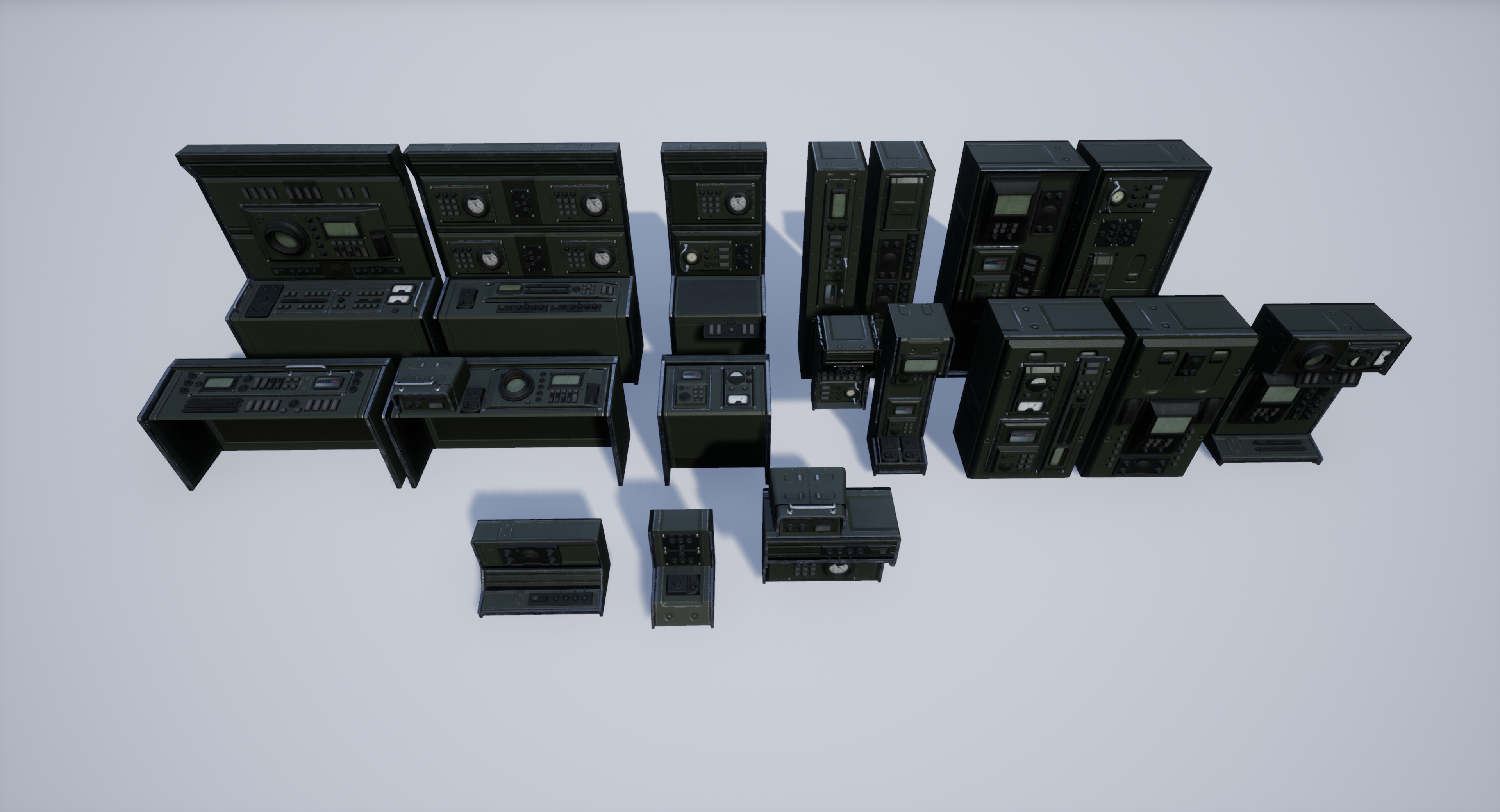 An Unreal Engine screenshot displaying a set of 50s computers