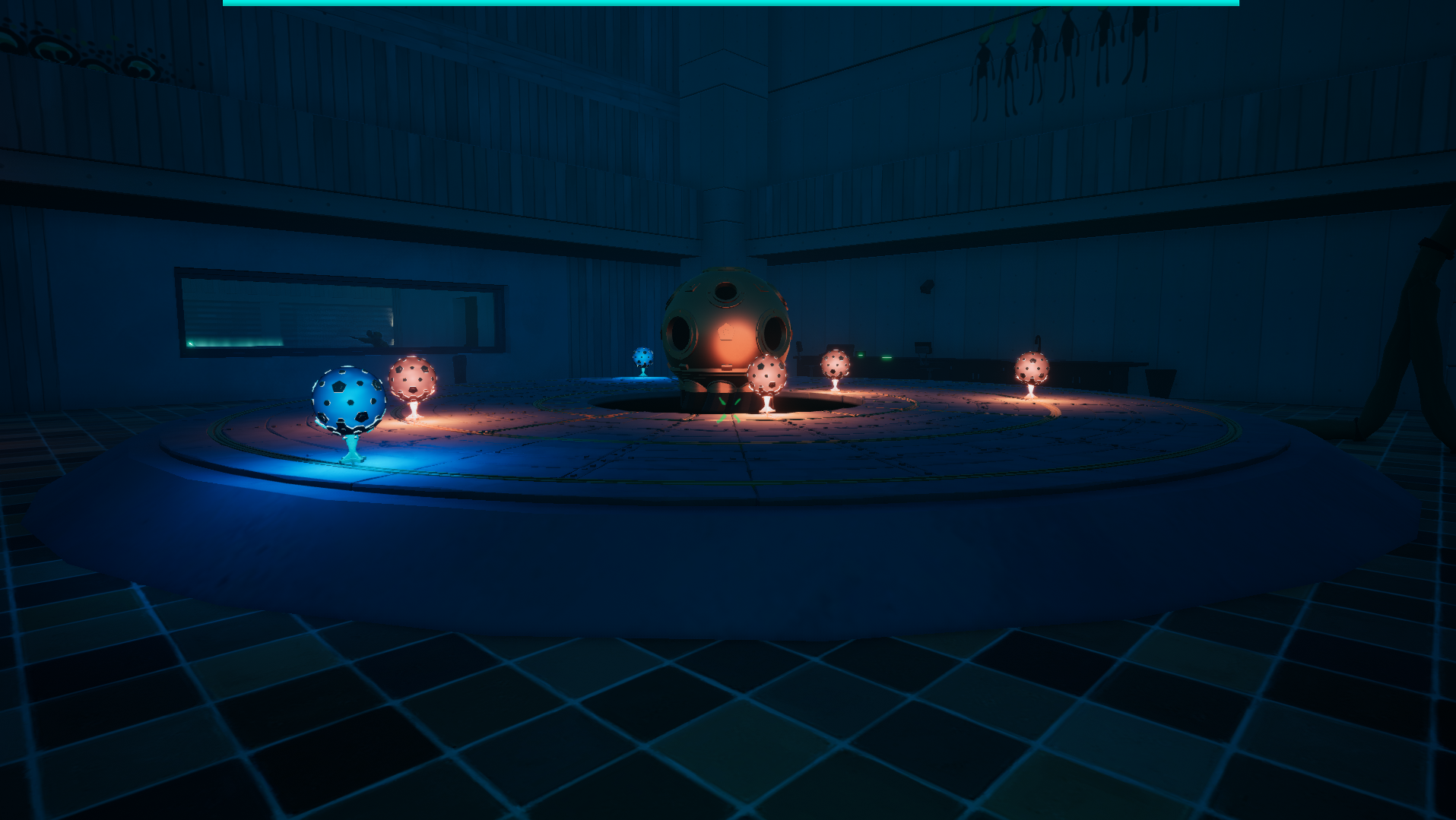 An Unreal Engine screenshot of a dark brutalist laboratory filled with science equipment and mysterious machines