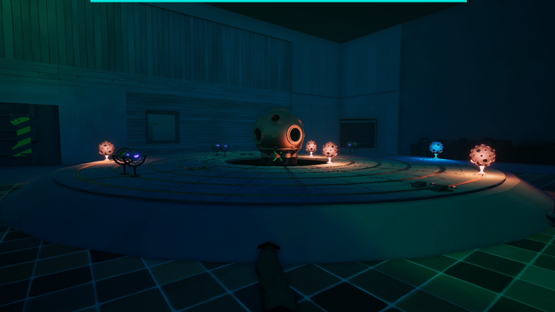 An Unreal Engine screenshot of a dark brutalist laboratory filled with science equipment and mysterious machines