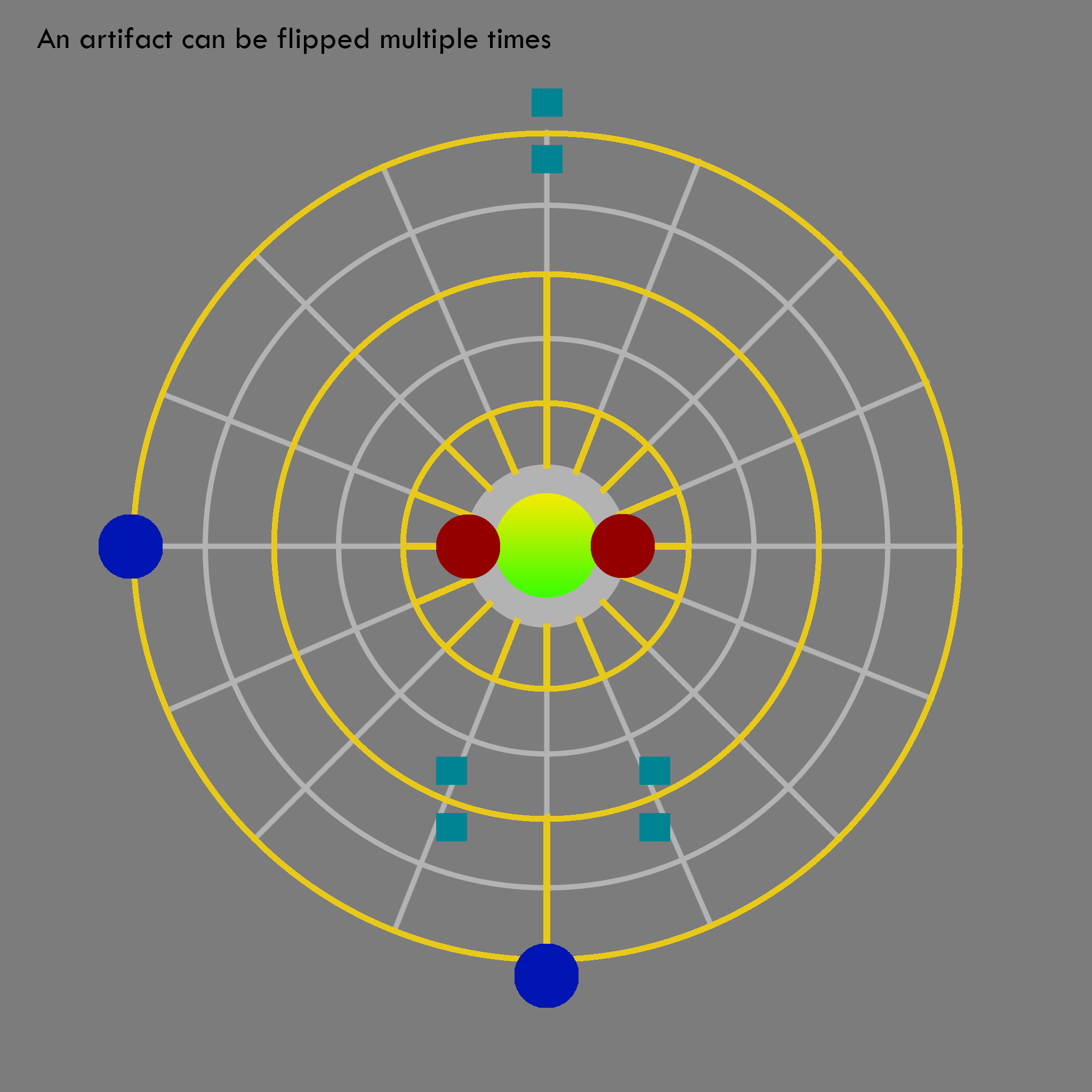 A digital sketch displaying a atomic style puzzle from above with various puzzle pieces