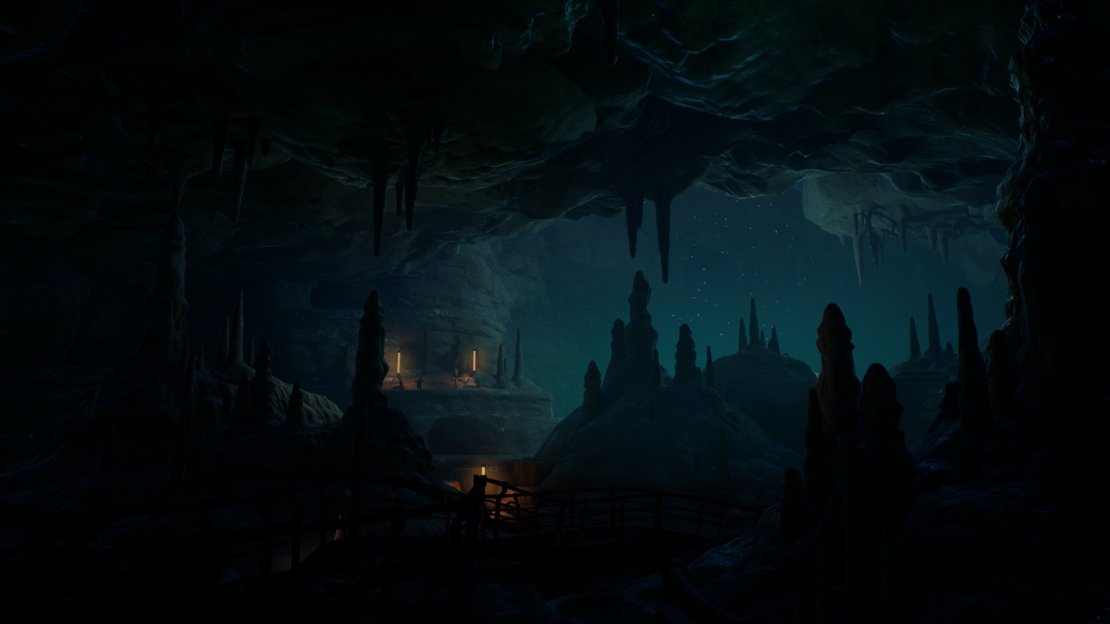 An Unreal Engine screenshot displaying a dark ice cave