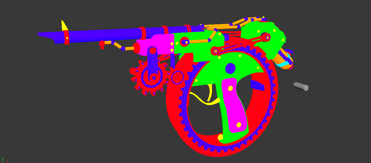 A blender screenshot of the rotator pistol displaying the color id mapping to destiguish different materials