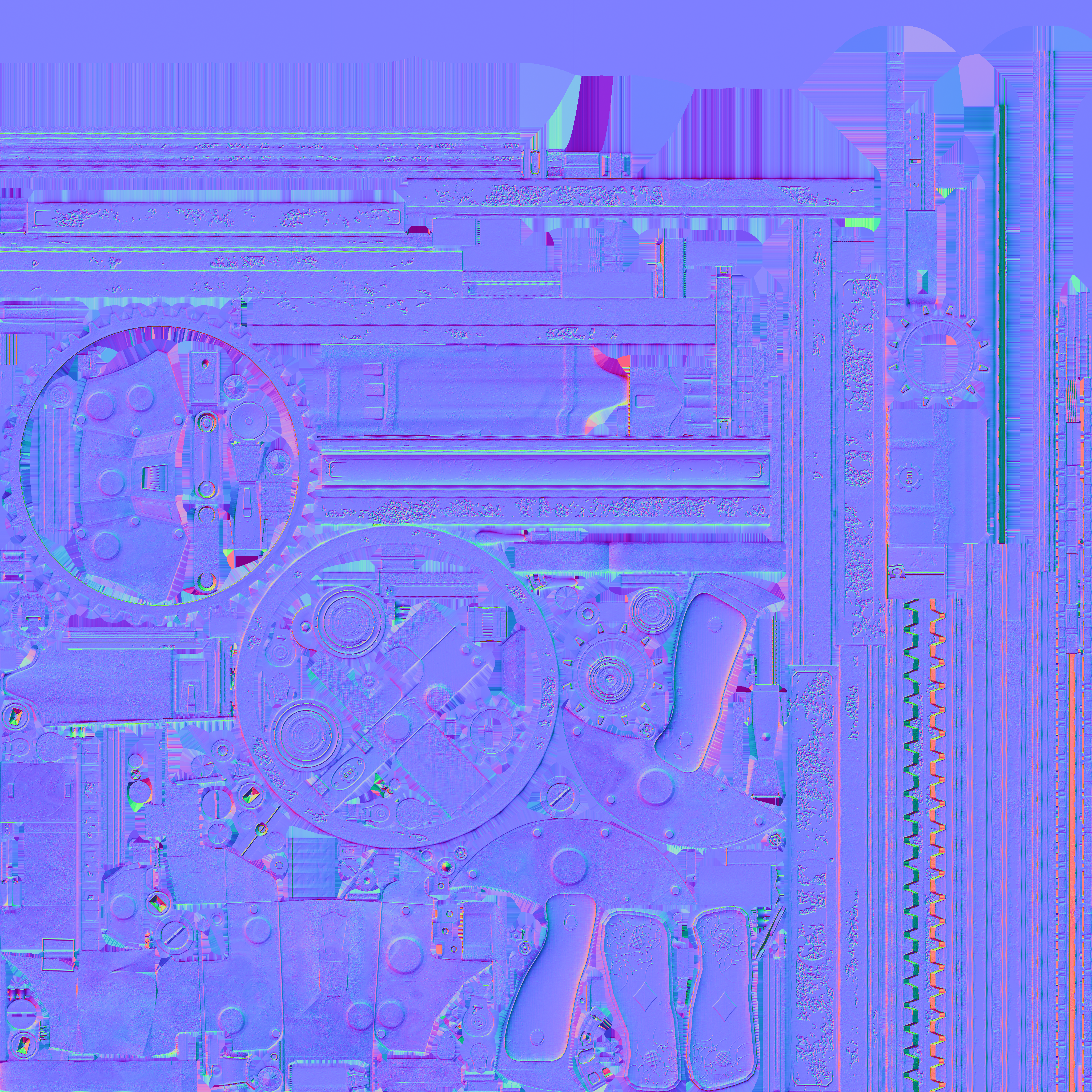 A texture map of the rotator pistol displaying the normal or bump map