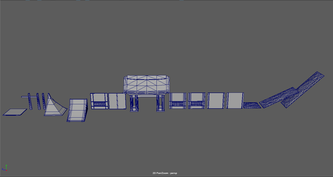 An image from Maya showing a wireframe of assets for the shrine