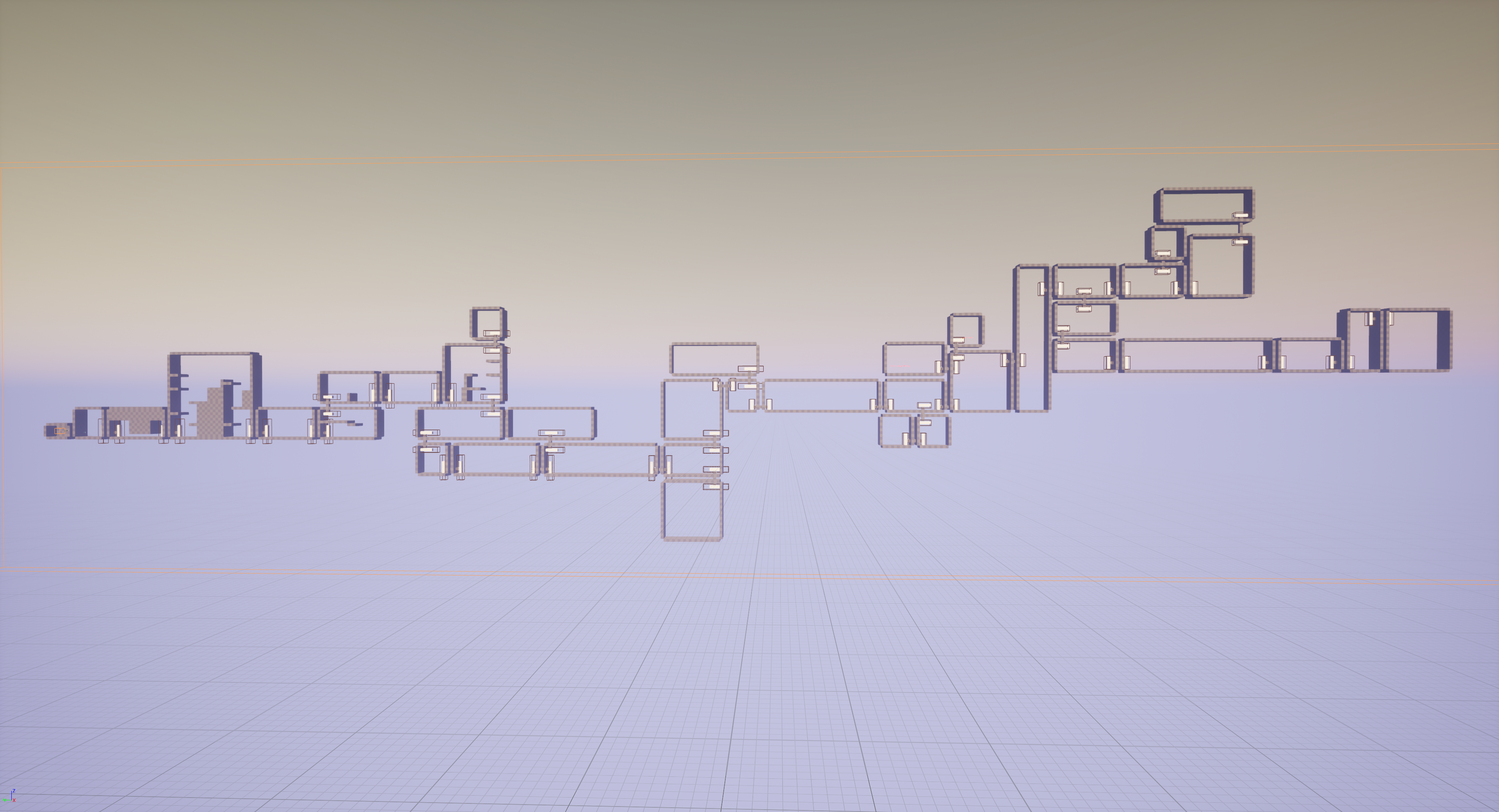 An image from the Unreal Editor displaying a greybox of the game's map