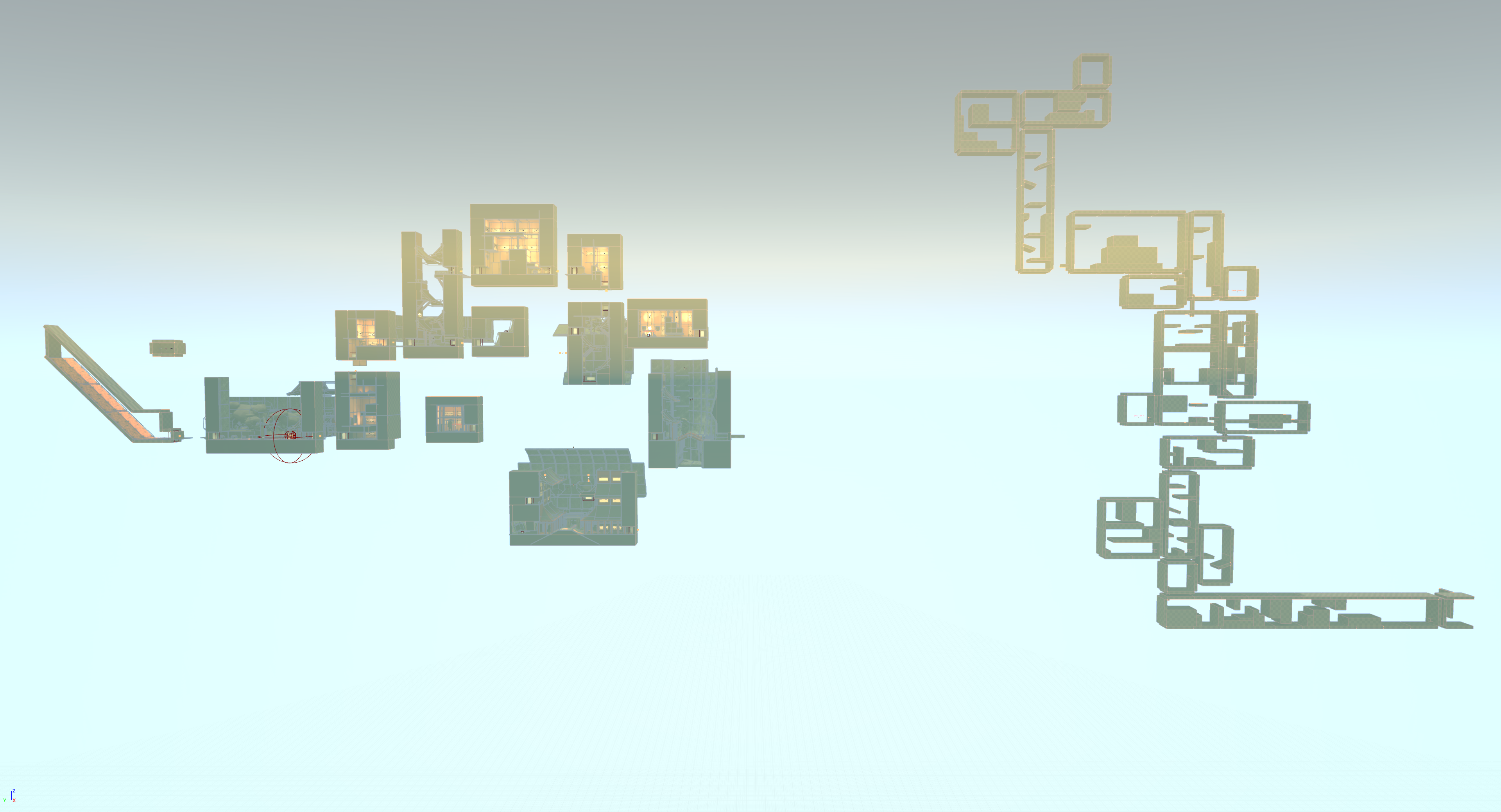 An image from the Unreal Editor displaying a greybox of the game's map