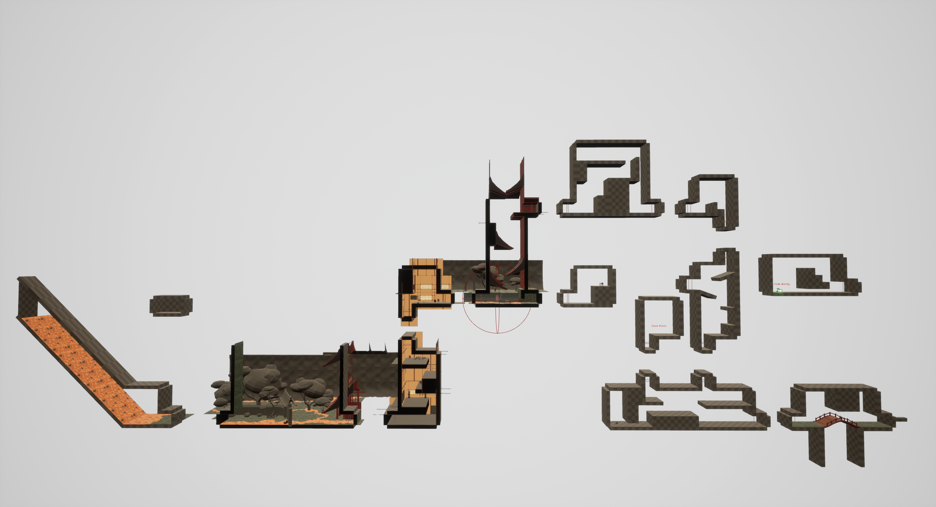 An image from the Unreal Editor displaying a greybox of the game's map