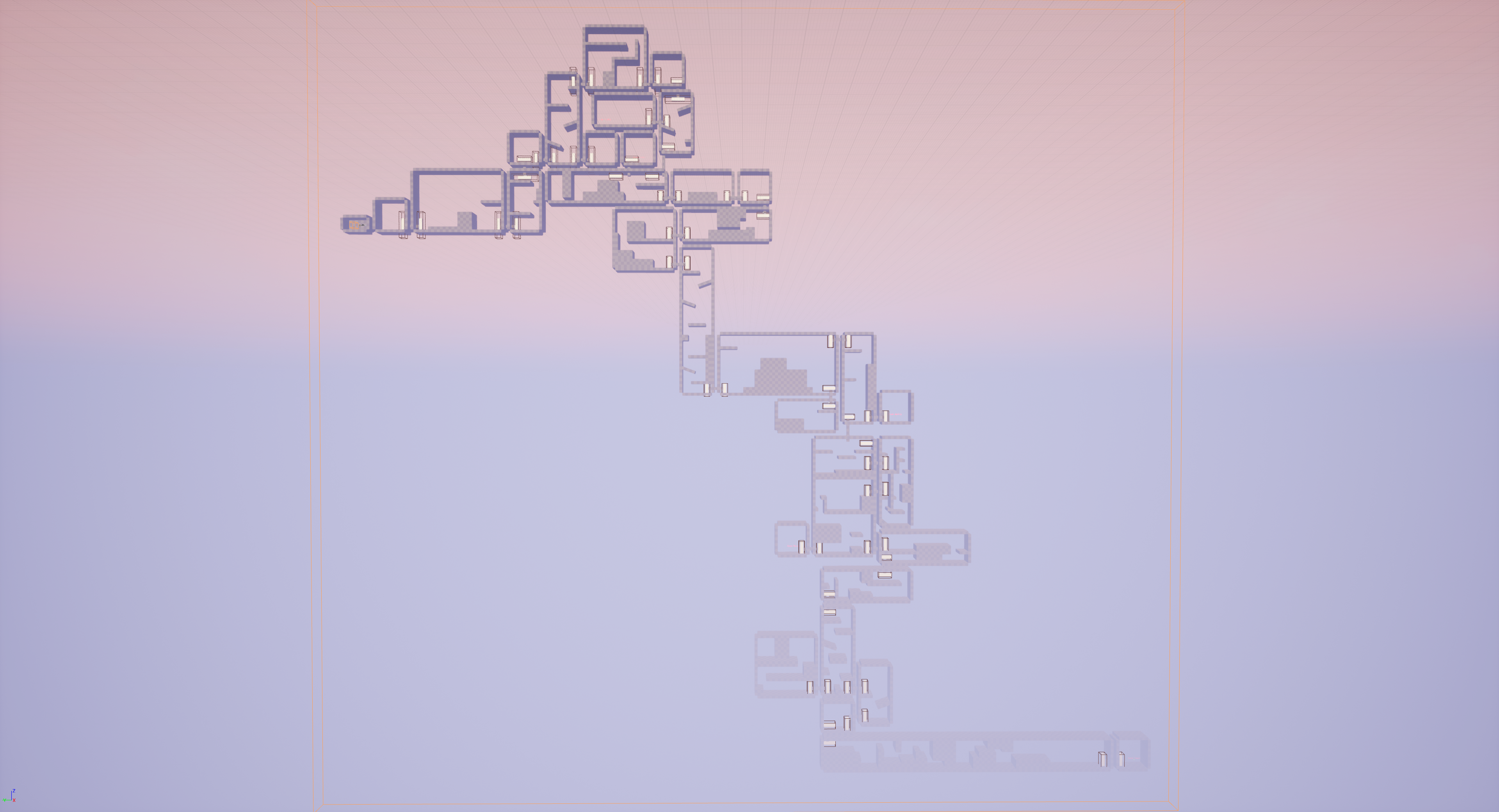 An image from the Unreal Editor displaying a greybox of the game's map