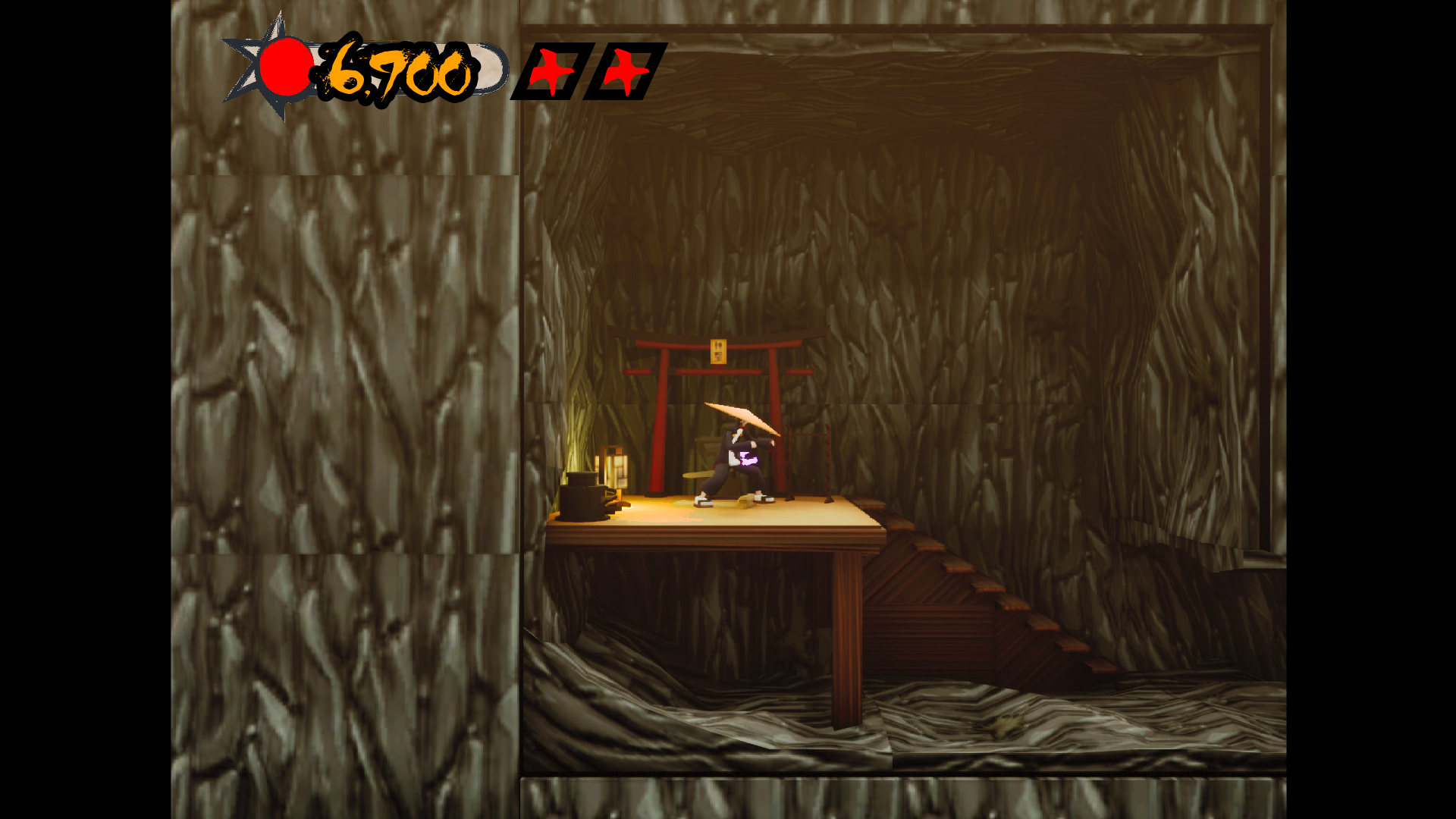 A screenshot of Sword of the Dead City gameplay in Unreal Engine featuring a cave and Japanese torii gate