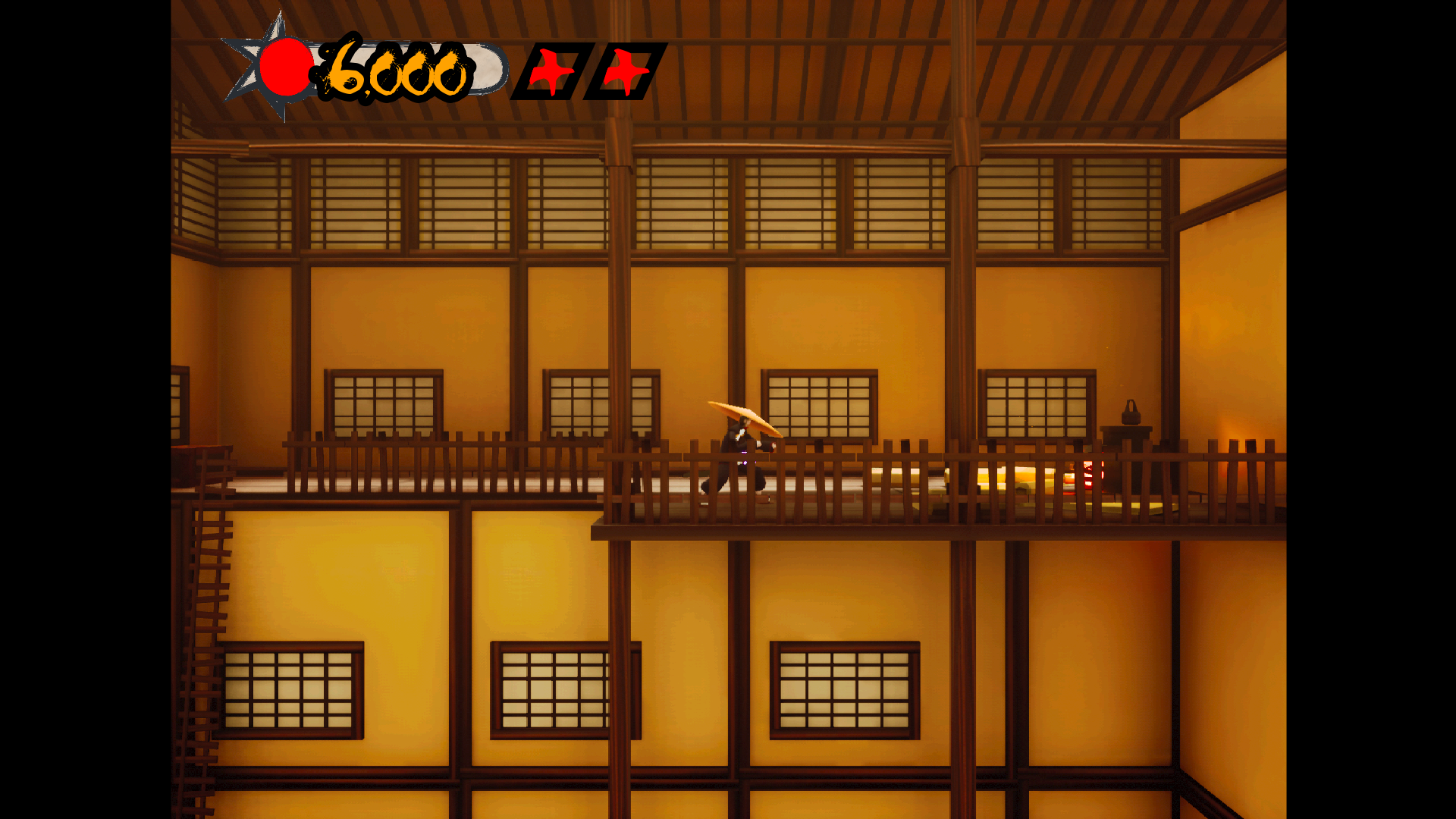 A screenshot of Sword of the Dead City gameplay in Unreal Engine featuring the interior of a Japanese edo period two-story temple