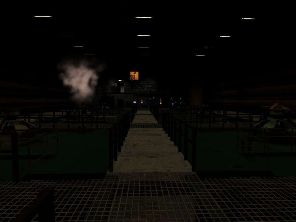 A Source Engine screenshot displaying a dark generator room full of smoke and a control center