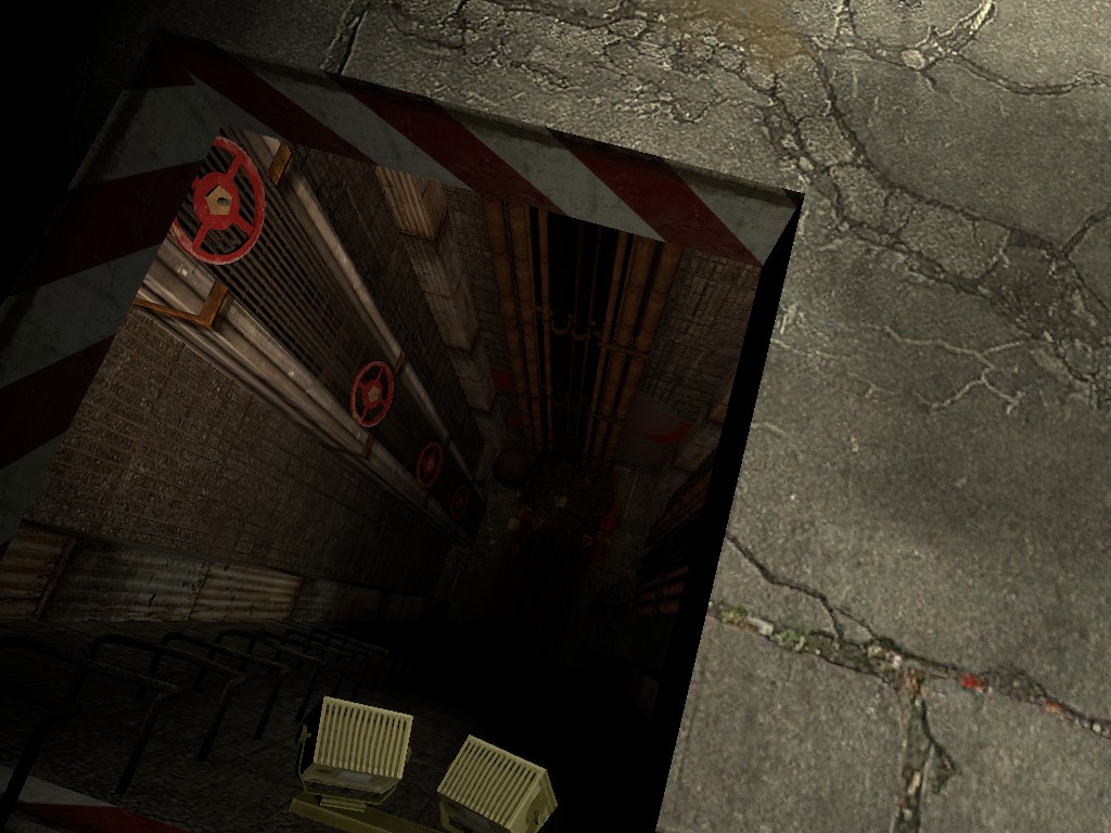 A Source Engine screenshot displaying an industrial hole in the ground fulled with valves and pipes