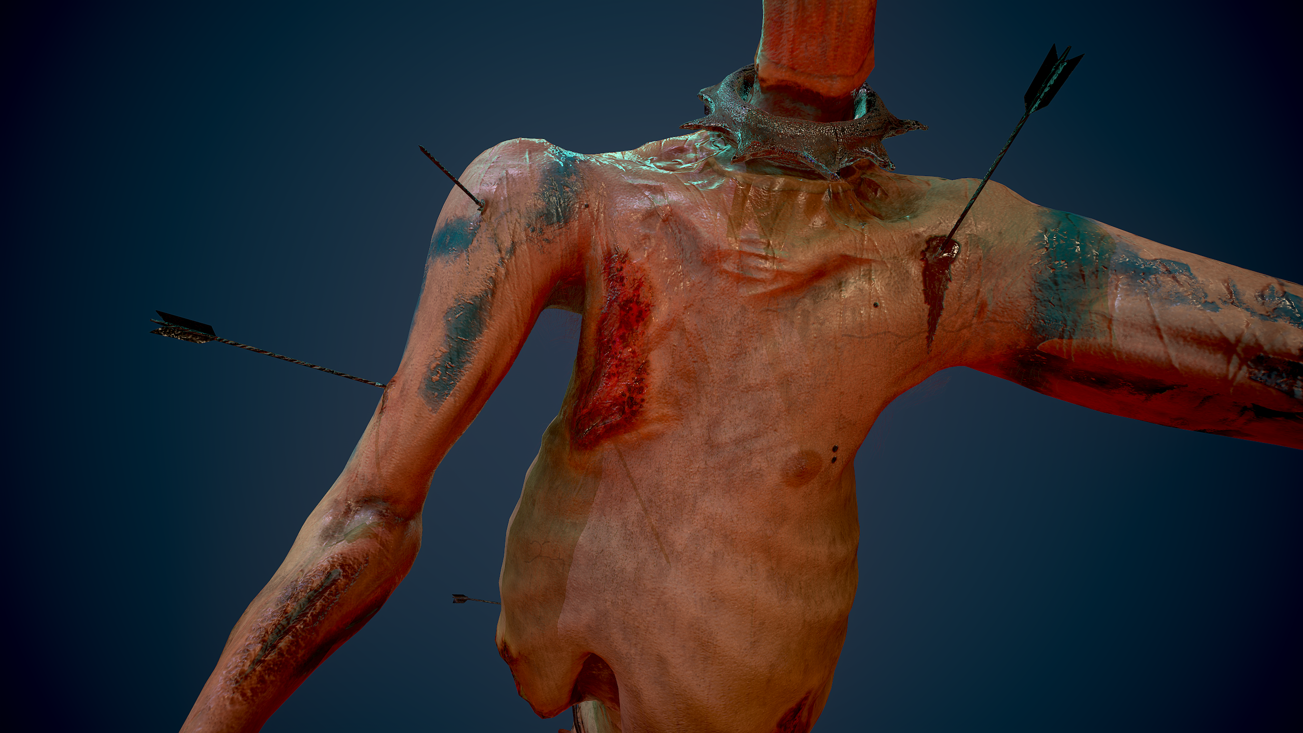 Render of the War Torch's torse close up