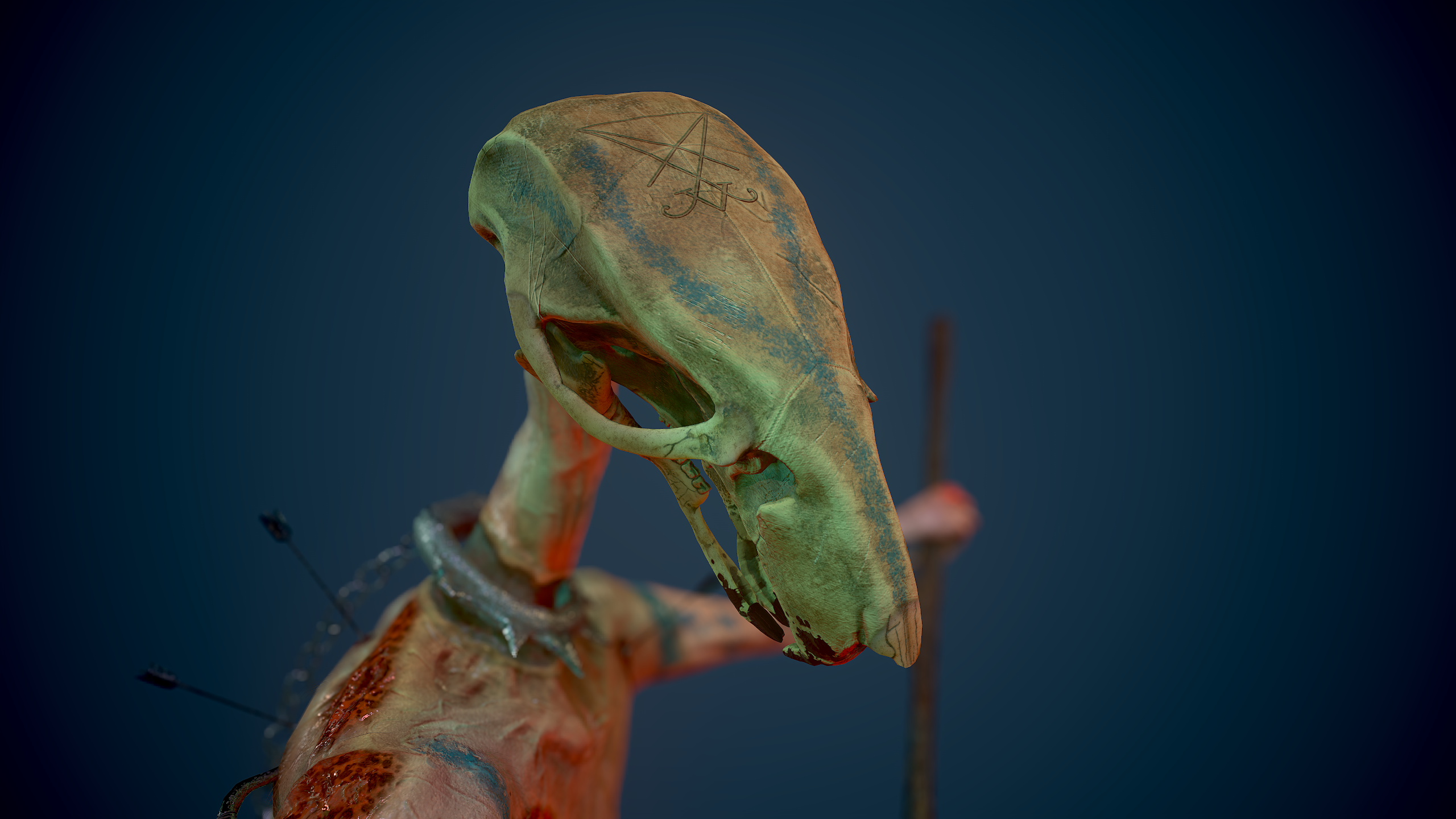 Render of the War Torch's head close up