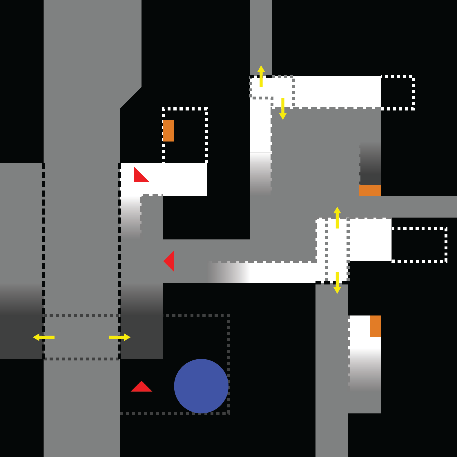 A digital drawing of a city block showing gameplay elements and general level geometry
