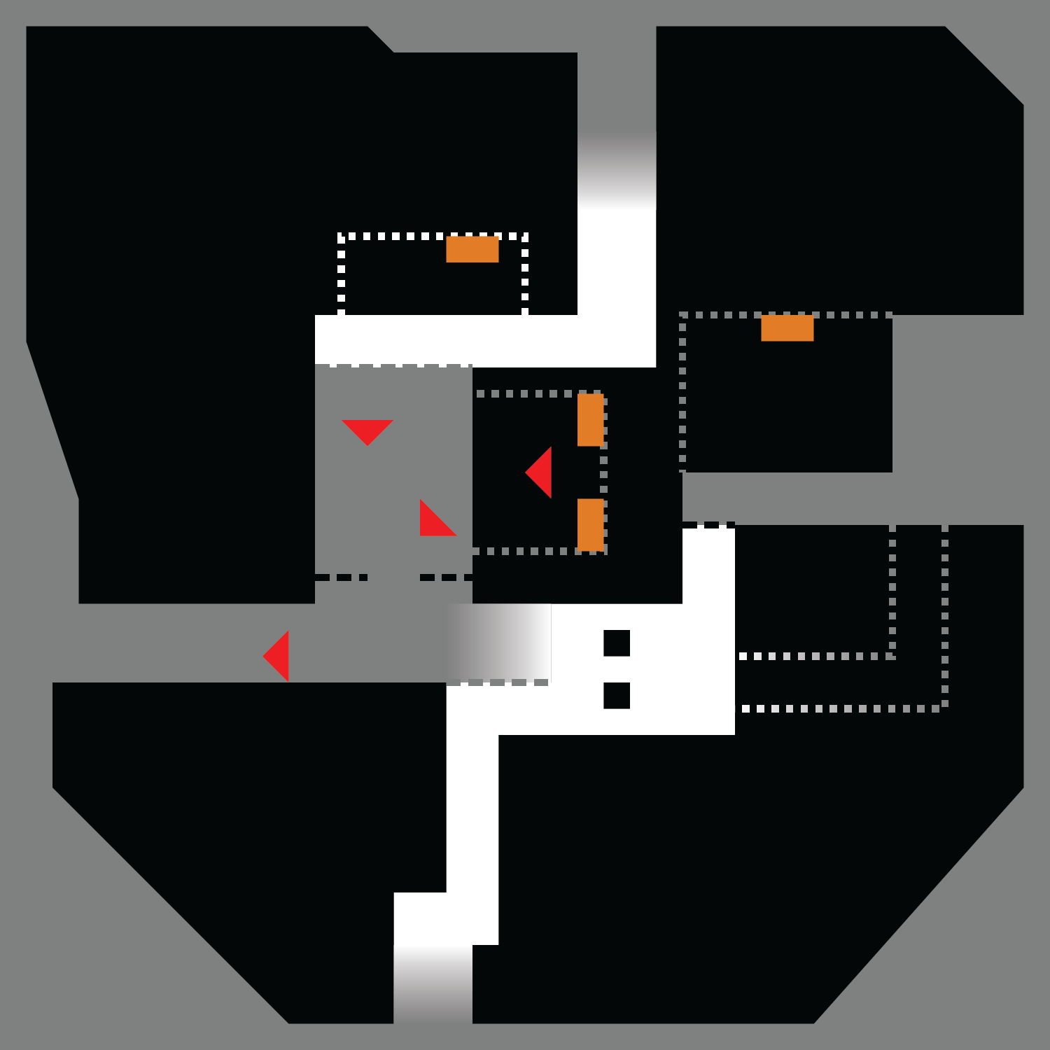 A digital drawing of a city block showing gameplay elements and general level geometry