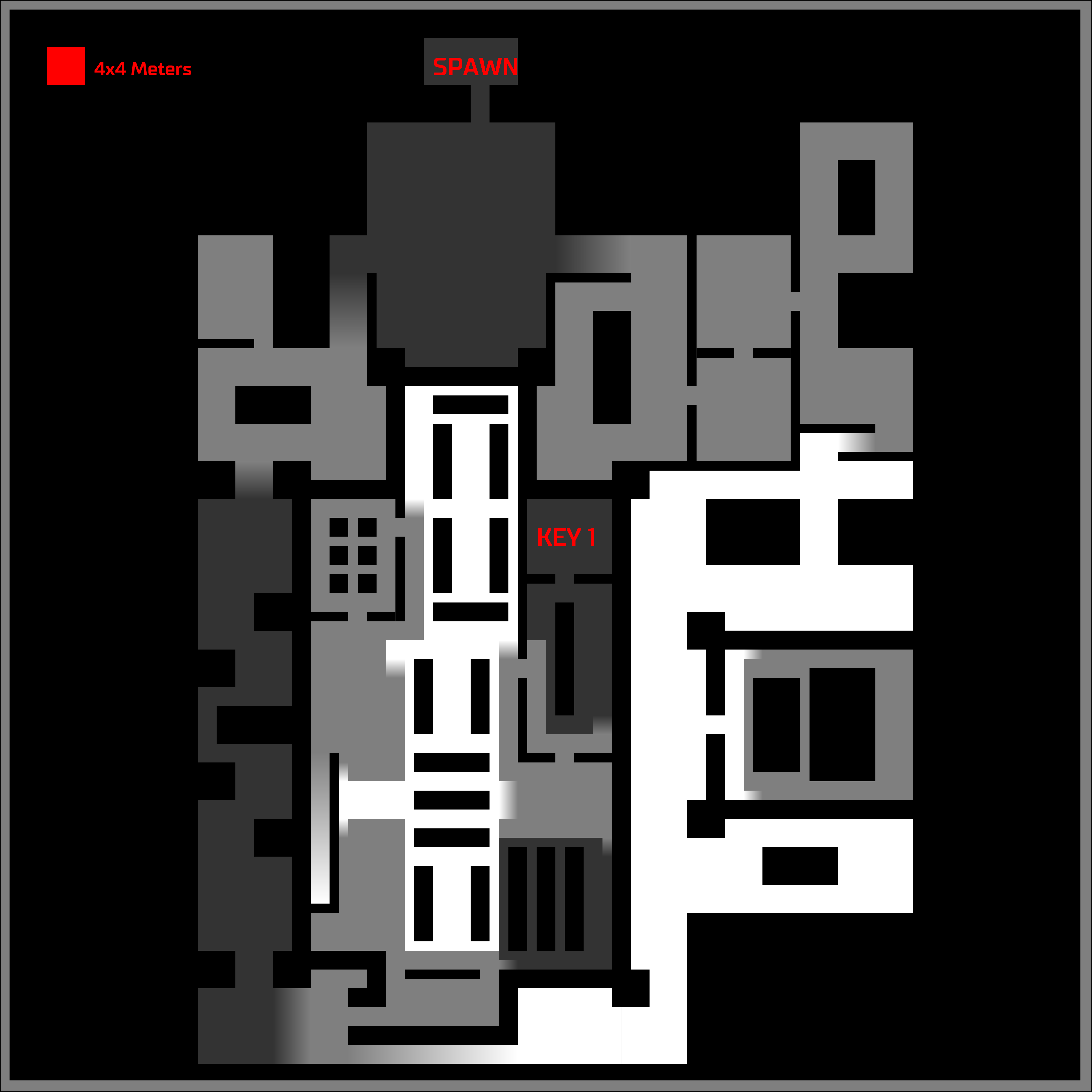 A digital drawing of a city block showing gameplay elements and general level geometry